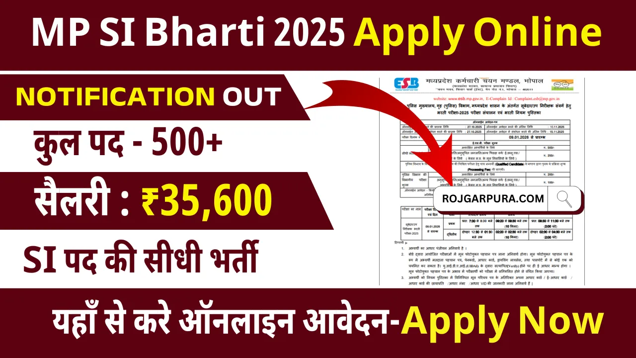 MP SI Bharti 2025 Apply Online